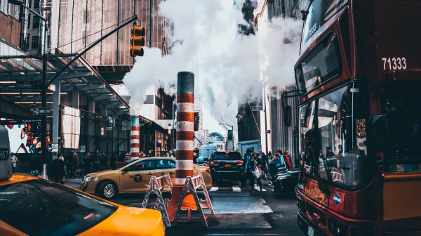 5456x3064 px,buses,New York City,New York Taxi,smoke,street