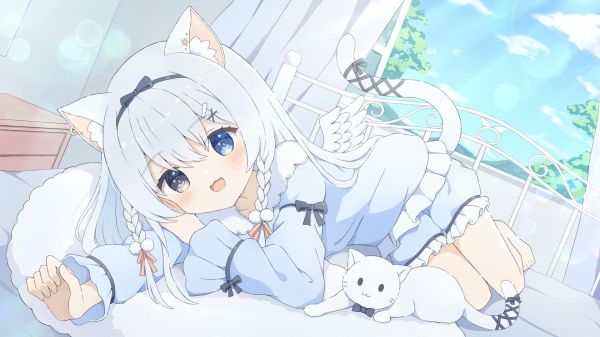 Anime, Filles anime, fille chat, oreilles de chat, Queue de chat, Hétérochrome