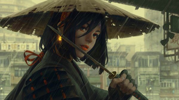 Anime,warrior girls,Samurai,GUWEIZ