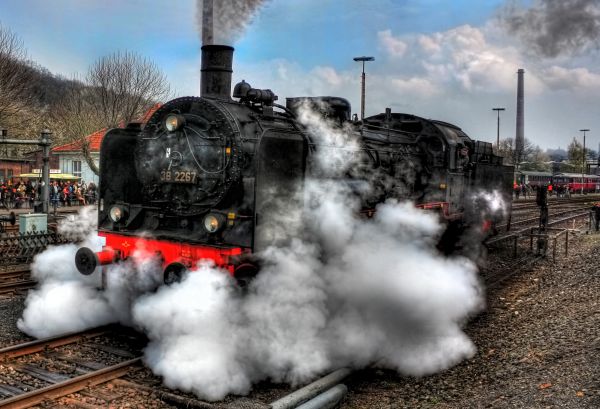 vehicle,smoke,train,vintage,HDR,steam locomotive