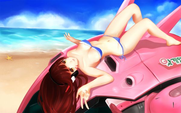 anime,anime girls,D Va Overwatch,bikini,brunette,cleavage