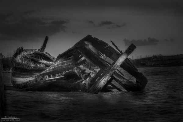 paisaje, monocromo, puesta de sol, mar, agua, edificio