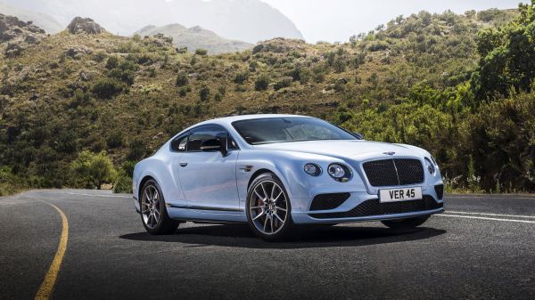 blanco, coche, vehículo, vista lateral, Bentley, la carretera