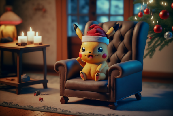 ai art, Pikachu, pokemon, hari Natal, Santa topi, liburan