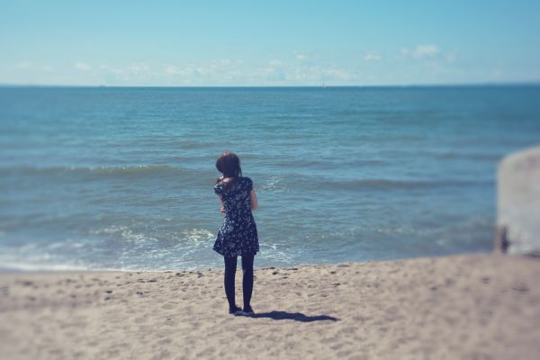 女性,海,湾,海岸,砂,ビーチ