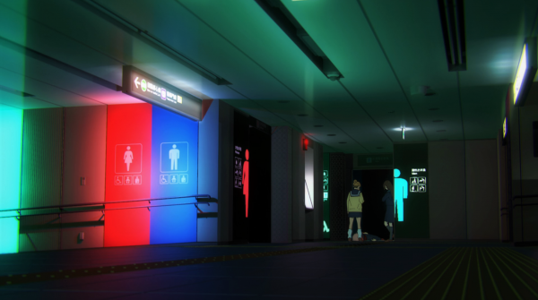 Jujutsu Kaisen,lights,train station,anime,neon,bathroom