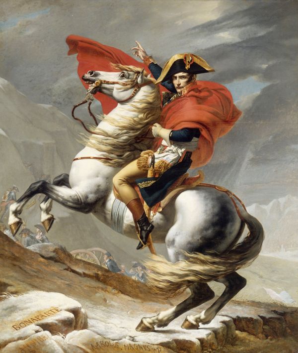 la pittura,opera d'arte,pittura ad olio,Napoleone Bonaparte,Jacques Louis David,Bonaparte franchissant le Grand San Bernardo