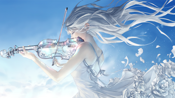 Digital kunst,langt hår,violin,glas