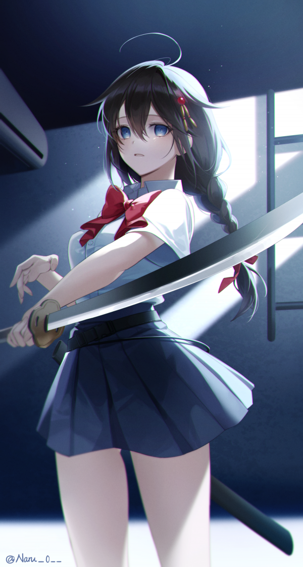 anime,animeflickor,katana,Kantai Collection,Shigure KanColle,shoulder length hair