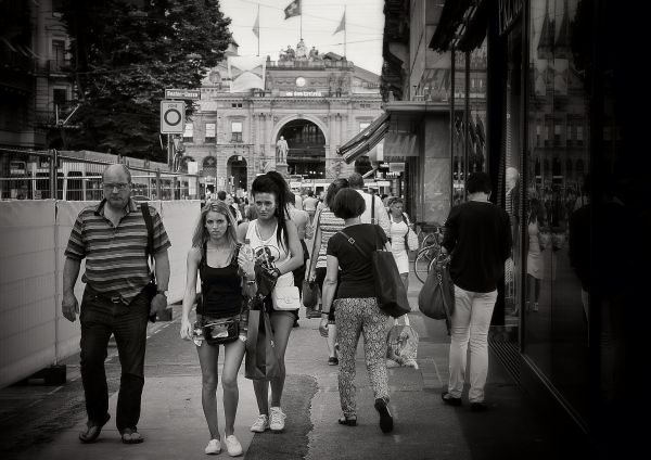 gens,blanc,noir,femmes,Monochrome,rue