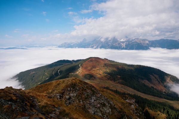 aut,Ausztria,berge,Stájerország,waldgrenze,felhők