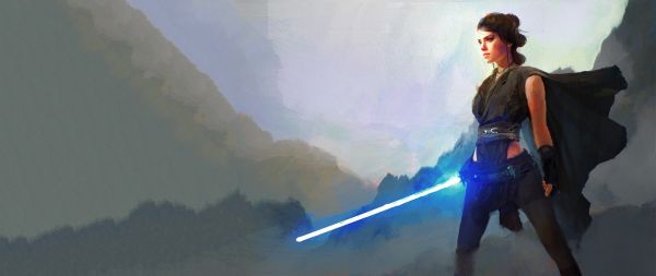 Stjerne krigen,5120x2160 px,kunstverk,lyssverd,filmer,Rey fra Star Wars