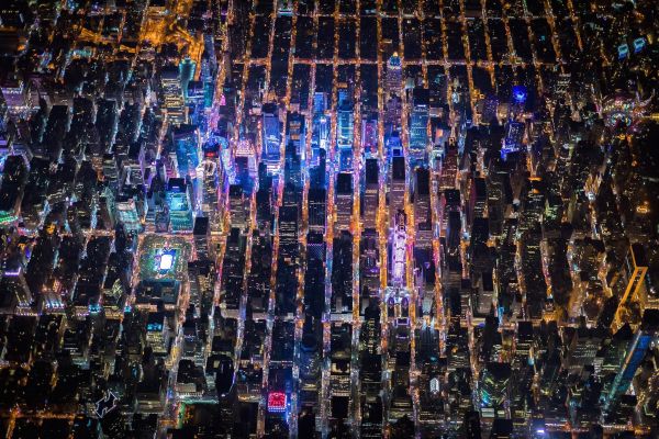 πόλη, Νύχτα, Νέα Υόρκη, εναέρια θέα, ΗΠΑ, Times Square