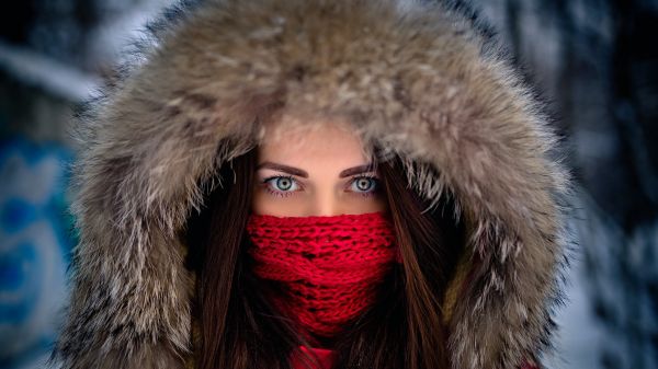 face, women outdoors, women, model, blue eyes, winter