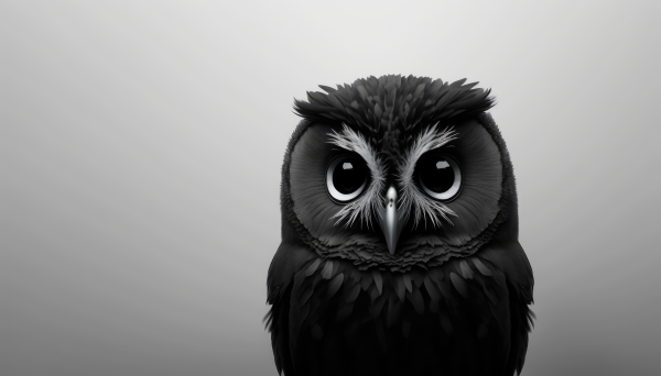 owl,simple background,ai art,monochrome