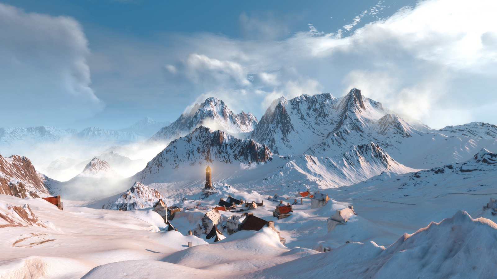 The Witcher 3 Wild Hunt, capture d'écran, Jeux PC, Montagnes, neige, phare