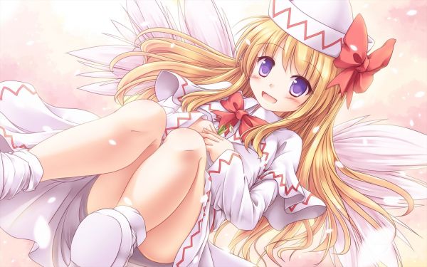 illustration,blonde,anime,blue eyes,white dress,loli