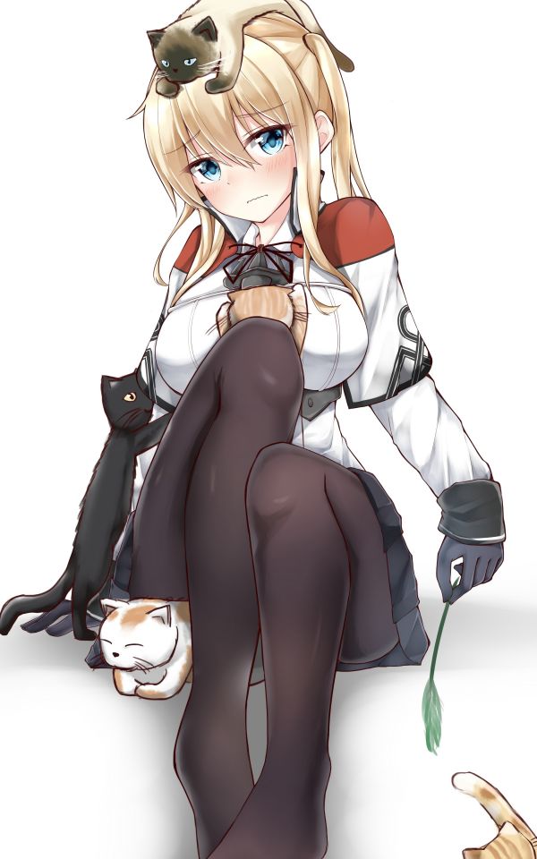 tegning, illustrasjon, blond, langt hår, anime, katt