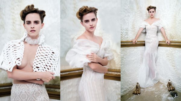 Frau,Collage,Emma Watson,Vanity Fair,weißes Kleid,Sehen Sie durch Kleidung