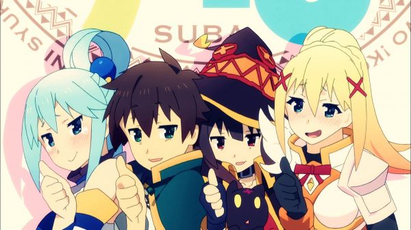 1920x1080 pikseli,Aqua KonoSuba,Ciemność KonoSuba,Kono Subarashii Sekai ni Shukufuku wo,Megumin,Sat Kazuma Kono Subarashii Sekai ni Shukufuku wo