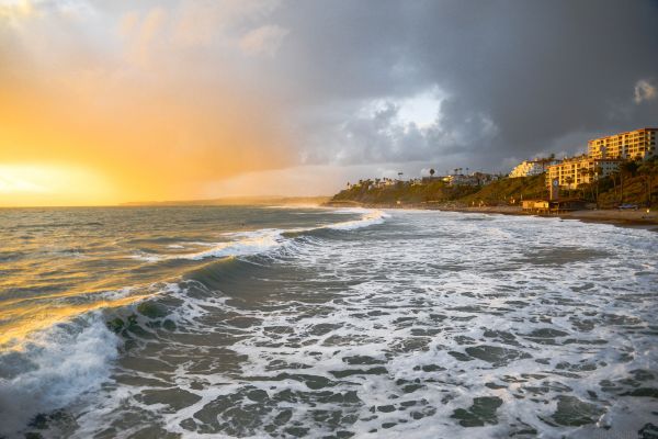 ușoară, apus de soare, mare, California, albastru, oameni