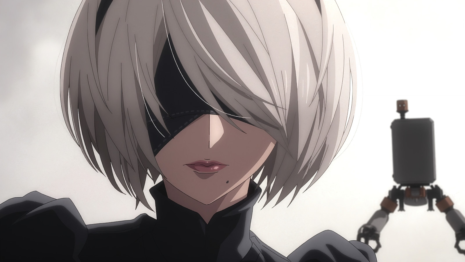 anime, 4k, Nier Automata, Anime piger, Anime screenshot, bind for øjnene, mol, mole under mouth, 2B Nier Automata