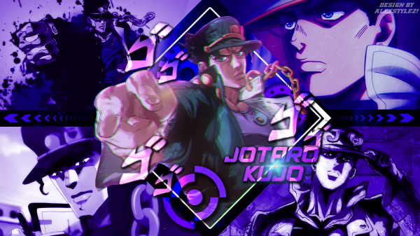 Jotaro Kujo,Παράξενα περιπέτεια JoJo του,Παράξενα περιπέτεια JoJo του All Star Battle,μοβ φόντο,αγόρια anime