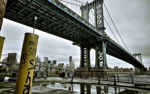 bro,bygning,bybilledet,Manhattan Bridge,afspejling,2560x1600 px