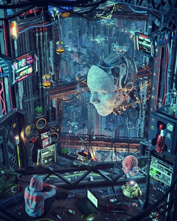 Annibale Siconolfi,Fantasy Architecture,未来派城市,大型结构,cyberpunk,肖像显示