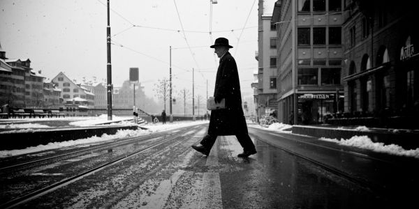 negro, monocromo, calle, nieve, blanco, invierno