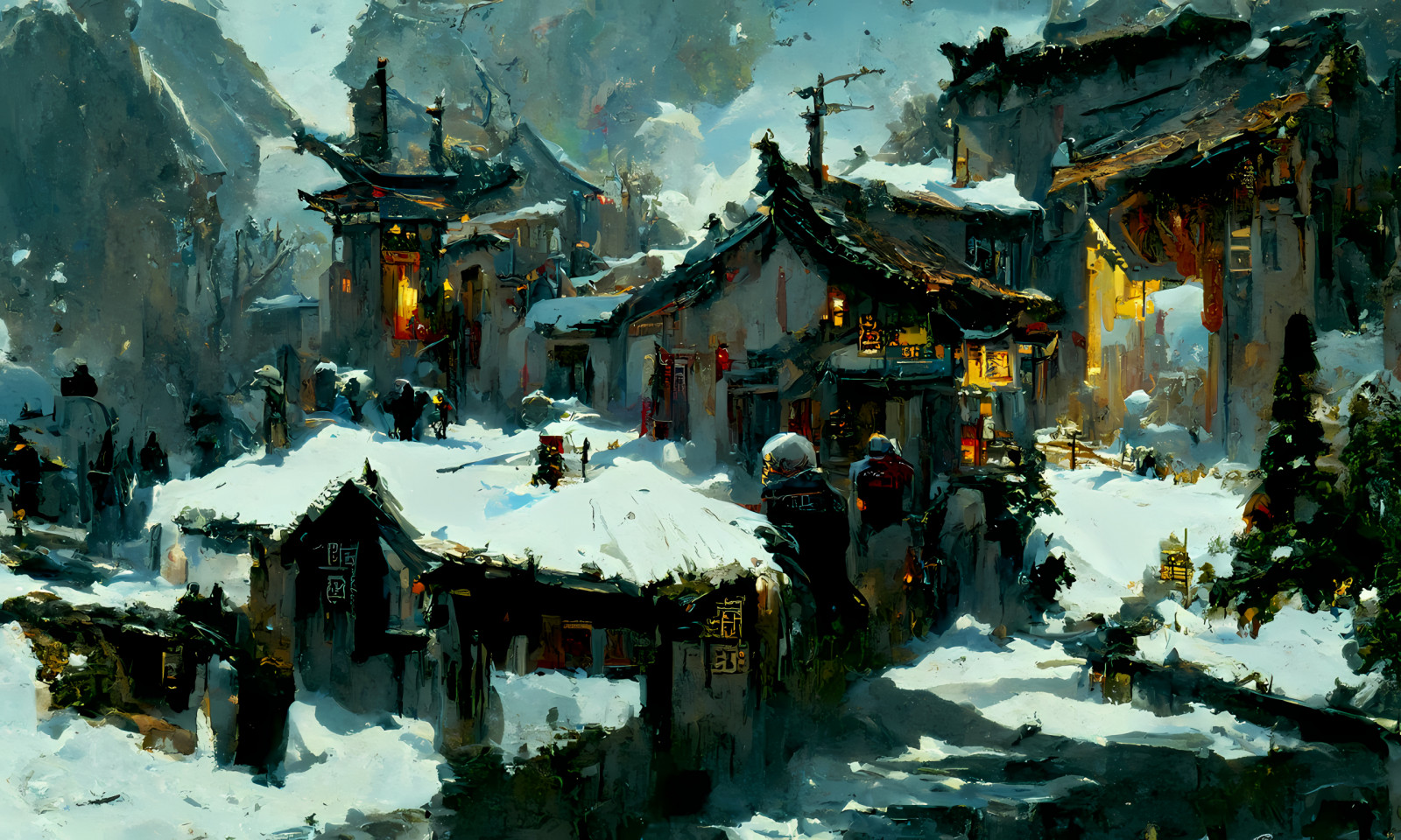 AI painting, 雪, 中国建筑, 建筑