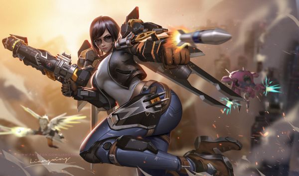 dessin,femmes,cheveux foncés,Liang Xing,Surmarché,Surprète Pharah