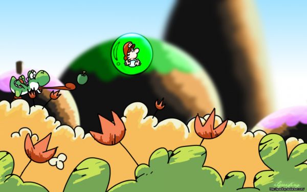 illustration,computerspil,tegneserie,Super Mario,Yoshi,jungle