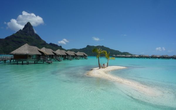 Bora Bora,Zatoka,Domki,palmy,bungalow,hamak