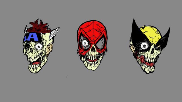 illustratie,Wolverine,Kapitein Amerika,zombies,masker,Spider Man