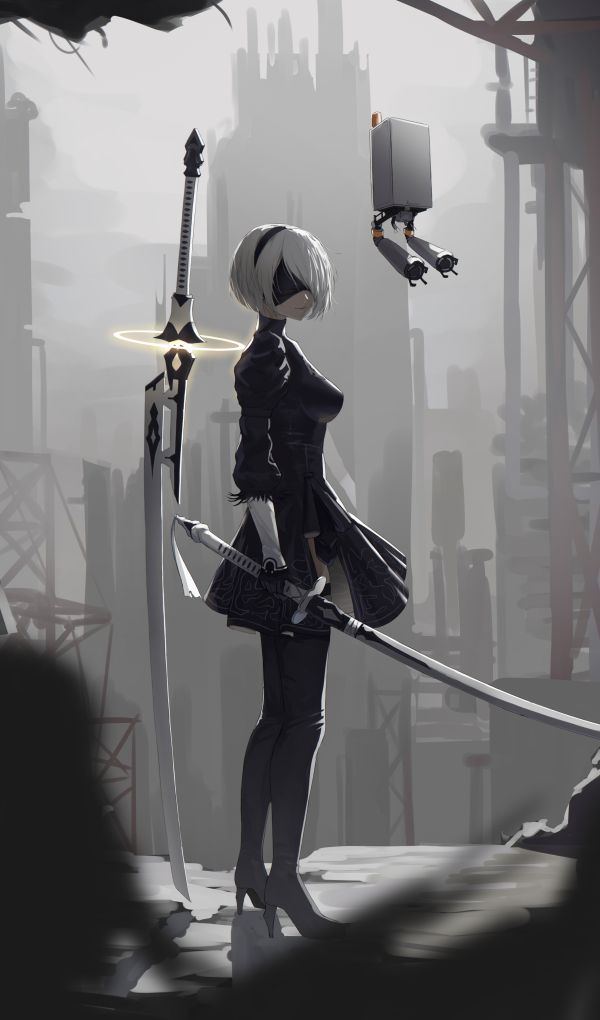 dijital sanat,Resim,Nier Automata,2B Nier Automata,NieR