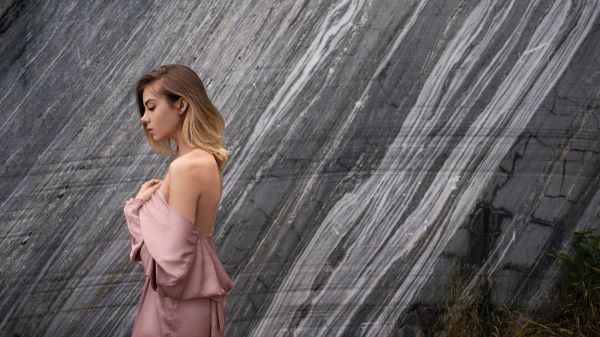 women,model,blonde,dress,Andrey Brandis,simple background