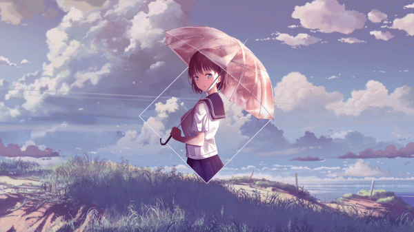 anime,anime girls,Photoshop,digital art,picture in picture,landscape