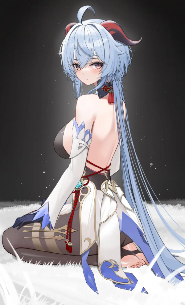 anime,anime girls,backless dress,Ganyu Genshin Impact,capelli blu,corna