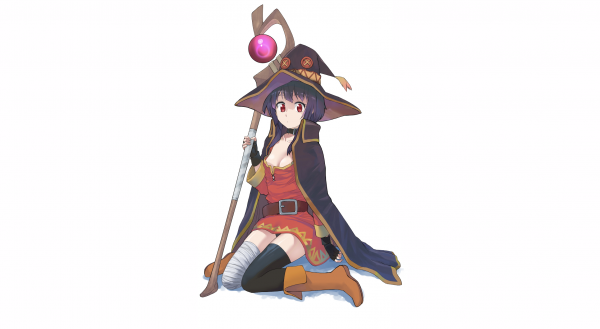 Kono Subarashii Sekai ni Shukufuku wo, Megumin, dark hair, white background, simple background, witch