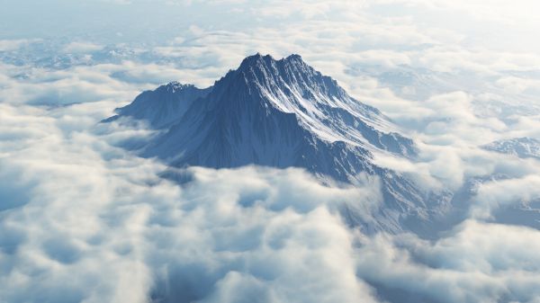 montagne, cielo, la neve, nuvole, luce del sole, blu