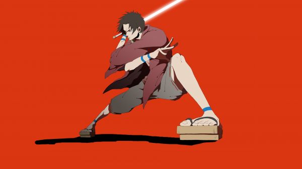 Samurai Champloo,băieți anime,Mugen,ilustrare,fundal roșu