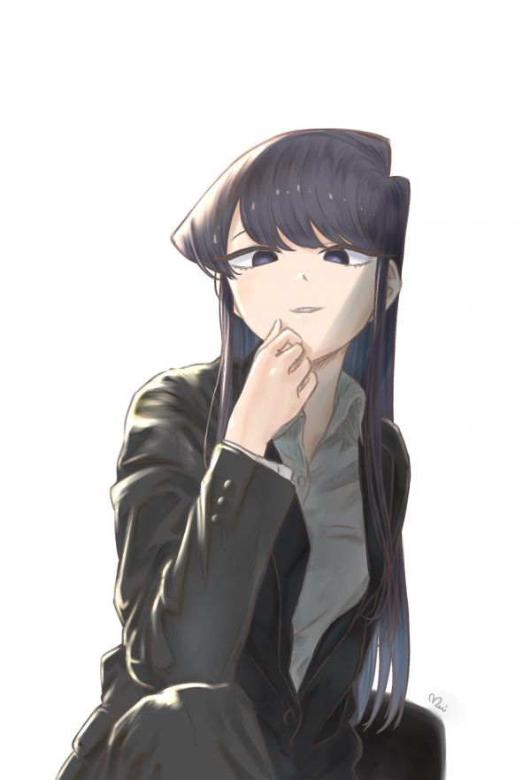 Komi san wa Comyushou desu, pienet tissit, black suit, musta vaatetus, pitkät hiukset, 2D