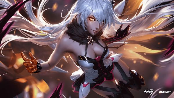 anime dievčatá,Honkai Impact 3rd,Kiana kašľanie,plávajúce,úsmev,šaty