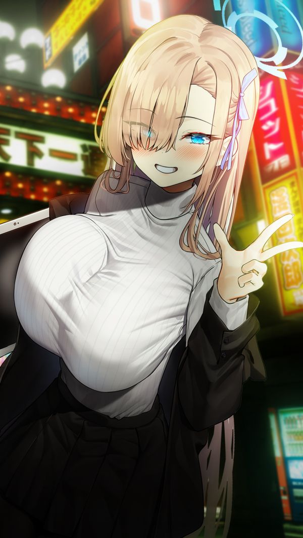 anime,anime girls,big boobs,Japan,street,Rubia Stri