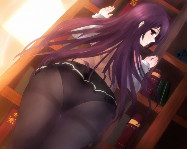 long hair,anime,anime girls,purple hair,black hair,ass