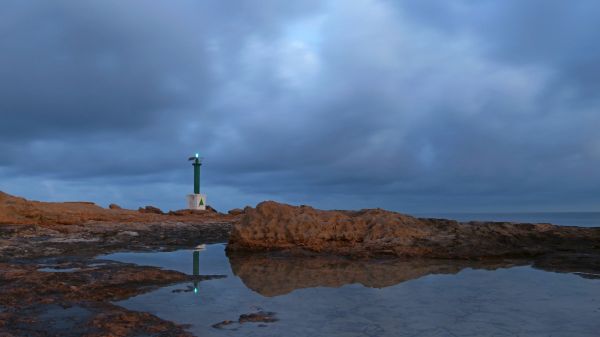 Mañana,mar,cielo,reflexión,azul,faro