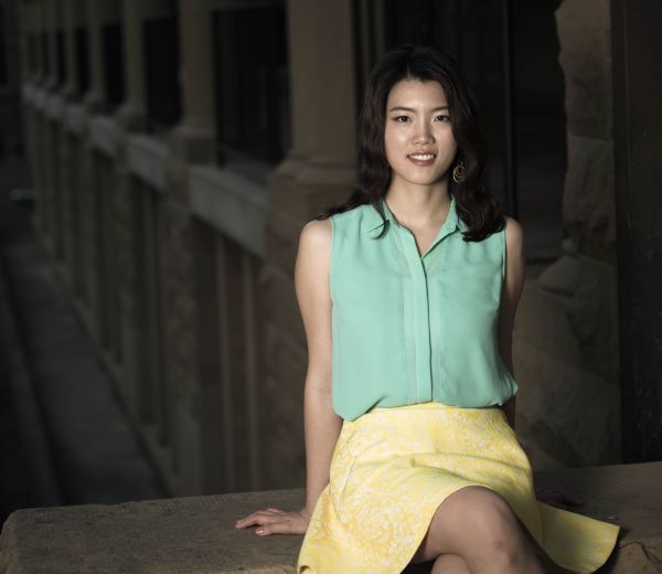 Asian, model, portrait, long hair, sitting, yellow