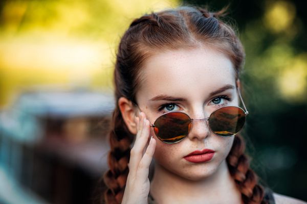 women,face,women outdoors,redhead,women with shades,braids