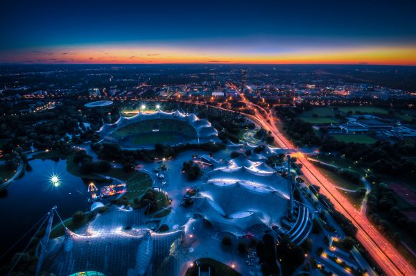 západ slnka,Mníchov,olympijský,park,nightshot,olympia